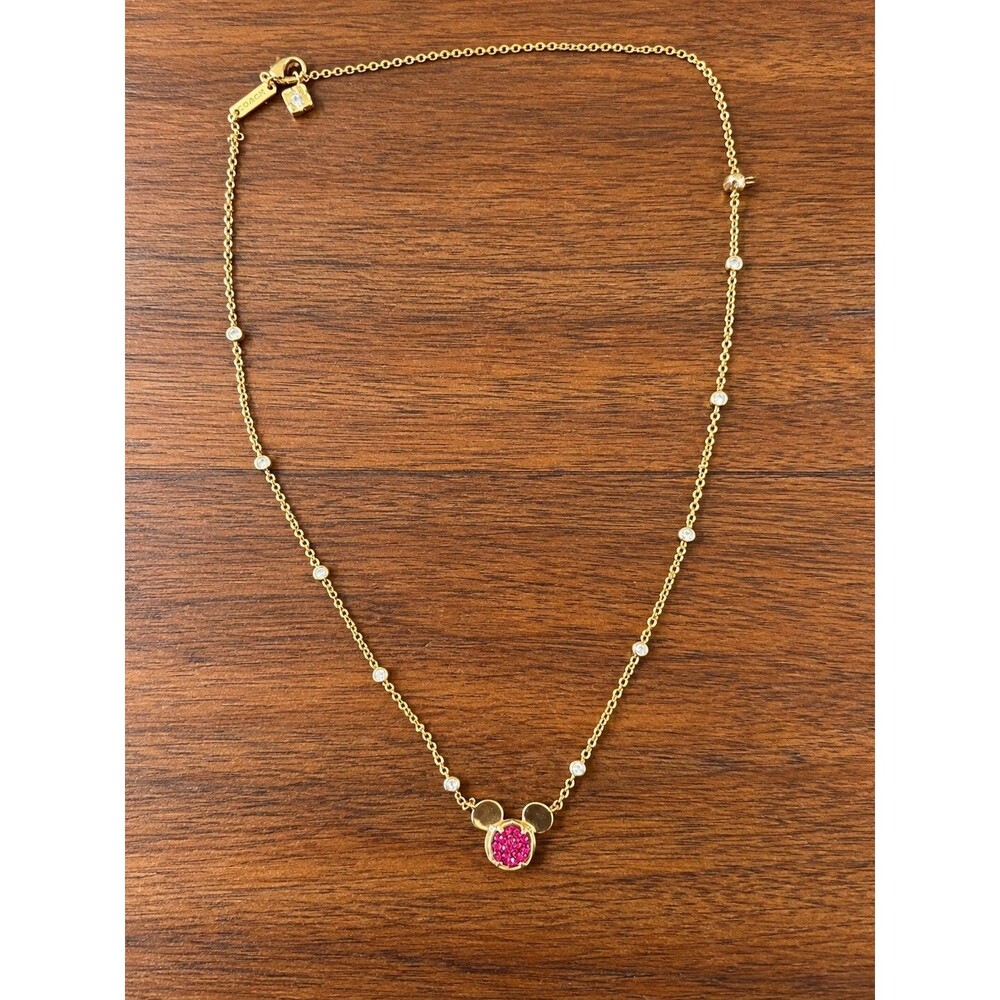Kendra Scott Disney Mickey Mouse Red Drusy Gold Pendant Necklace 14K Plated